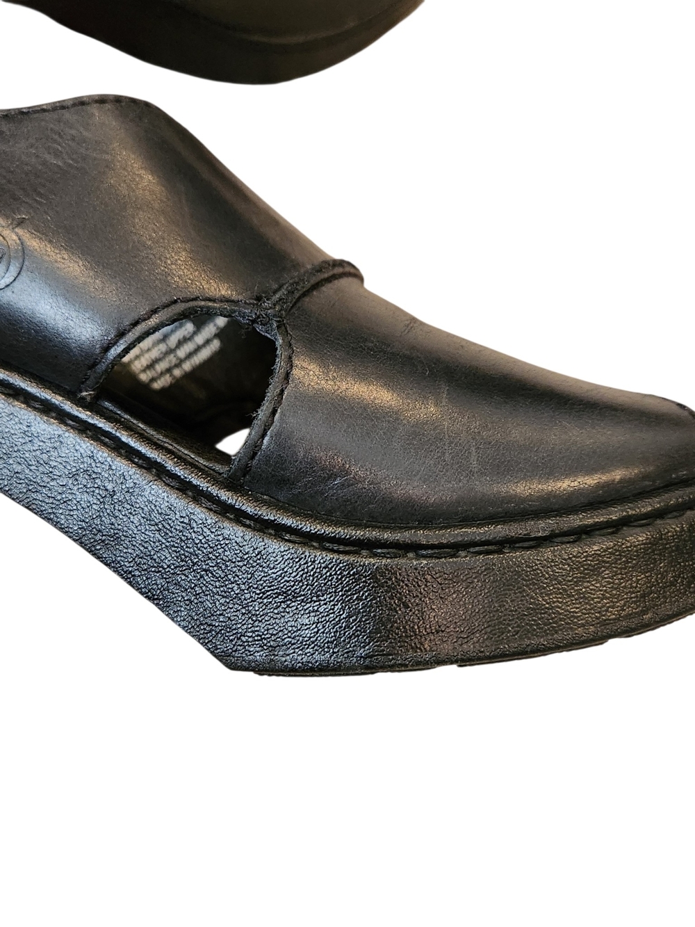 Born Wekiva Black Leather Peep Toe Block Heel Sandals Size 8 Chunky Comfort Shoe - Picture 7 of 9